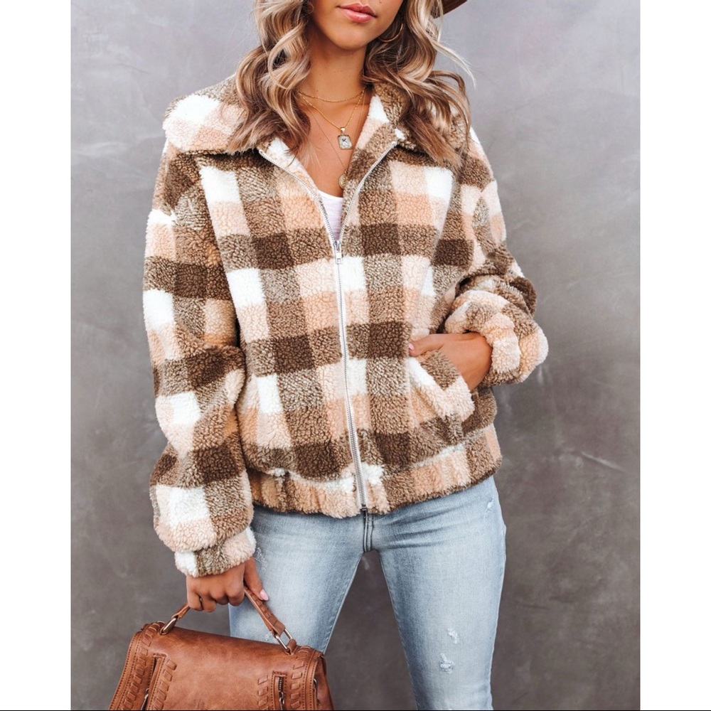 PLAID POCKETED TEDDY JACKET - Picture 3 of 11
